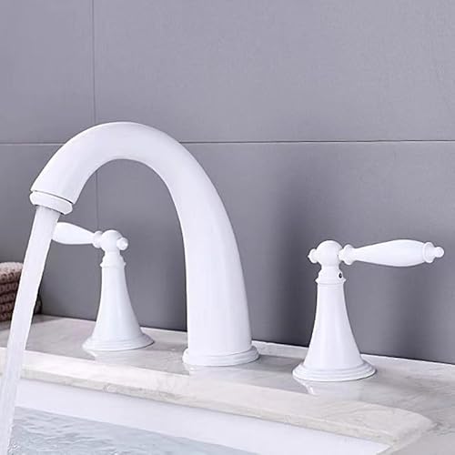Waschbeckenarmatur mit 3 Löchern, Doppelgriff, Messing, Warm- und Kaltwasser, moderner weißer Waschtischmischer, Safehappy Qualität, Waschtisch-Hardware Waschbeckenarmatur mit 3 Löchern, Doppelgriff, Messing, Warm- und Kaltwasser, moderner weißer Waschtischmischer, Safehappy Qualität, Waschtisch-Hardware von Generisch