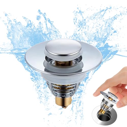 Waschbeckenstöpsel Pop Up Abflussstopfen Universal Abflussstopfen Drain Plugs Abflusssieb Bounce Core Push Sink Stopper Pop Up Stöpsel Waschbecken aus Messing für Aufsatzwaschbecken Badewannenstöpsel von Generisch