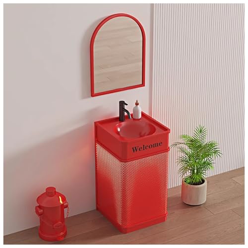 Waschbeckenunterschrank mit Waschbecken, Bodenstehender Schrank im Industriestil mit LED-Licht, inklusive Wasserhahn und Abfluss - ohne Spiegel von Generisch