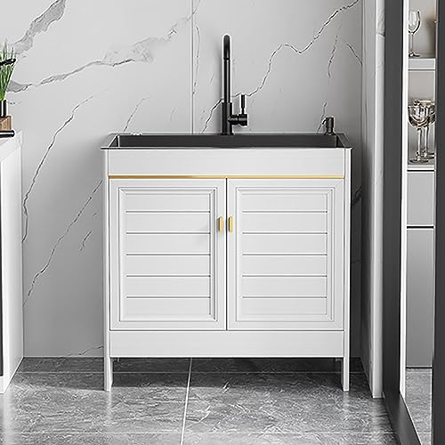 Waschküchenspüle mit Schrank und Wasserhahn, freistehende Küchenspüle mit Ablagen und Abtropfgestell, für Garage, Restaurant, Waschküche, Innen/Außenbereich von Generisch