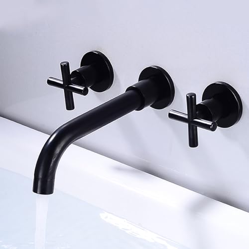 Waschtischarmatur – Messing Wandmontage Badezimmer Wasserhahn mit Doppelgriffen, Chrom-Finish, verdecktes Design für Waschbecken Waschtischarmatur – Messing Wandmontage Badezimmer Wasserhahn mit Doppelgriffen, Chrom-Finish, verdecktes Design für Waschbecken von Generisch