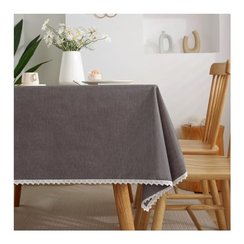 Wasserabweisende, rechteckige Tischdecke, 135 x 200 cm, dunkles Kaffeebraun, einfarbig, mit elegantem Spitzenbesatz, ideal für Picknicks, Partys und Veranstaltungen im Freien von Generisch