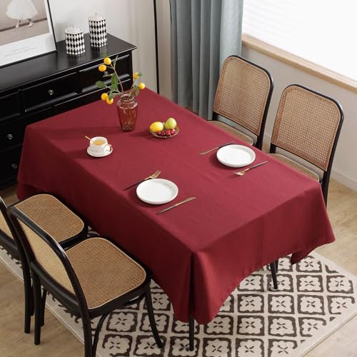 Wasserabweisende Leinentischdecke, rechteckig, waschbar, abwischbar, für Innen- und Außenbereich, Esstisch, Küche, Tischdekoration (Rot, 200 x 360 cm) von Generisch