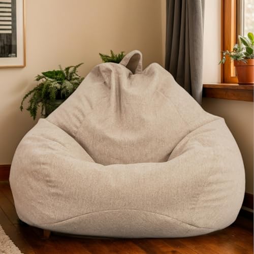 Wasserabweisender Sitzsack für Erwachsene, 90 x 110 cm, birnenförmiger Sitzsack, für drinnen und draußen, strapazierfähiges Polyester, stilvolle Kaki-Farbe, perfekt für Wohnzimmer und Garten von Generisch