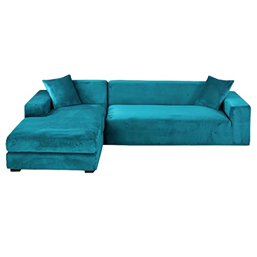Wasserblau Samt Ecksofa Sofabezug 2 Stück Stretch rutschfest L-Form Sofaschoner Weicher Möbelbezug für 3+2 Sitzer Ecksofas - & Stilvoll Wasserblau Samt Ecksofa Sofabezug 2 Stück Stretch rutschfest L-Form Sofaschoner Weicher Möbelbezug für 3+2 Sitzer Ecksofas - & Stilvoll von Generisch