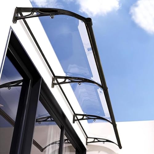 Wasserdicht Outdoor Fenster Vordach Markise UV beständig mit transparenter Platte & schwarzer Halterung Regenschutz für Terrasse, Balkon, Veranda & Fenster von Generisch