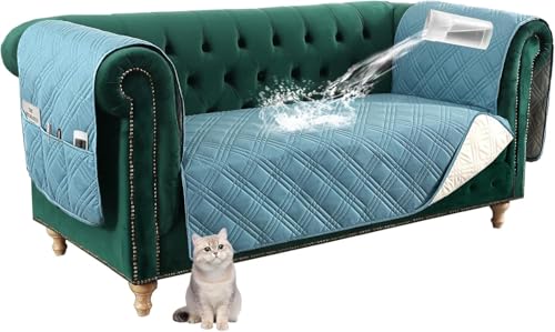 Wasserdicht Sofabezug Antirutsch mit Seitentasche Schützt Möbel vor Haustieren Ideal für 4-Sitzer Couch von Generisch