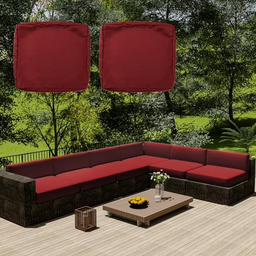 Wasserdichte Rattan-Kissenbezüge für den Außenbereich, 2er-Set, Weinrot, mit Reißverschluss, Schonbezüge für Gartenmöbel, 50 x 45 x 10 cm, langlebige und stilvolle Ersatzbezüge von Generisch