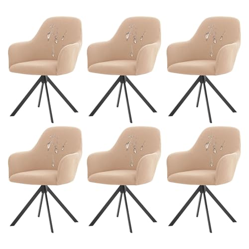 Wasserdichte Stuhlhussen mit gebogener Rückenlehne, kratzfest, Set mit 6 Stück, Beige, Esszimmerstuhlhussen für 1, 2, 4 oder 6 Stühle, perfekt für Esszimmer-Dekor von Generisch