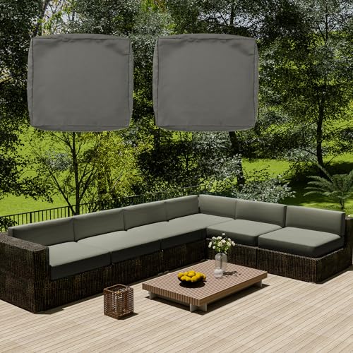 Wasserdichte Terrassenkissenbezüge für L-förmiges Sofa & Eckcouch – 2er-Set hellgraue Ersatz-Schonbezüge mit Reißverschluss (55 x 50 x 10 cm) – langlebige Rattan-Gartenkissen von Generisch