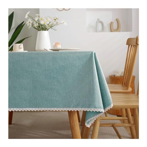Wasserdichte Tischdecke in Blaugrün, 135 x 135 cm, waschbare Polyester-Tischdecke mit Spitzenrand, perfekt für Küche, Esszimmer und Picknick-Events von Generisch