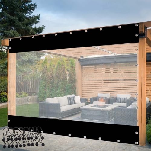 Wasserdichte transparente Pergola-Vorhänge, robuste PVC-Seitenteile mit Ösen für Pavillon und Veranda, anpassbare Größe (H4 m x L6 m), Schwarz von Generisch