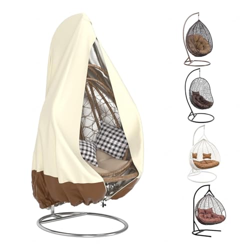 Wasserdichte und UV-beständige Hängesessel-Abdeckung, schützende Terrassenschaukel und Pod-Stuhl-Schild, Gartenstuhl-Aufbewahrung, Beige, 230 x 200 cm, langlebiger Gartenmöbelschutz von Generisch