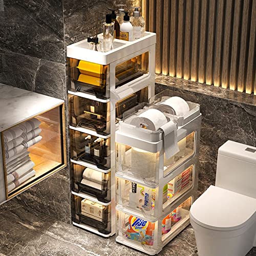 Wasserdichter Badezimmer-Aufbewahrungsschrank, 5-stöckig, schmaler Organizer mit Türen und Regalen, Toilettenpapierhalter, stilvolle weiße Badezimmer-Aufbewahrungslösung Wasserdichter Badezimmer-Aufbewahrungsschrank, 5-stöckig, schmaler Organizer mit Türen und Regalen, Toilettenpapierhalter, stilvolle weiße Badezimmer-Aufbewahrungslösung von Generisch