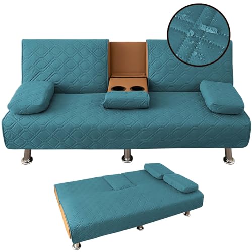 Wasserdichter Click Clack Sofa-Bettbezug, 3-Sitzer, gesteppt, Futon-Bezug mit abnehmbaren Armlehnen und Getränkehalter, 2er-Set (Blaugrün) von Generisch