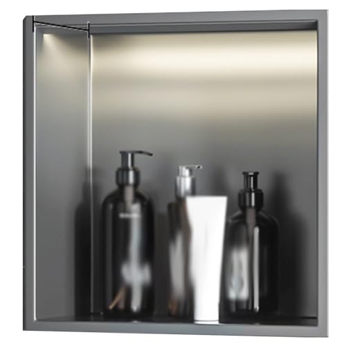Wasserdichter Einbau-Dusch-Caddy, eingebauter Edelstahl-Aufbewahrungsschrank mit LED, Hellgrau, 32 x 32 x 12,5 cm, für Badezimmer und Toilettenpapierhalter Wasserdichter Einbau-Dusch-Caddy, eingebauter Edelstahl-Aufbewahrungsschrank mit LED, Hellgrau, 32 x 32 x 12,5 cm, für Badezimmer und Toilettenpapierhalter von Generisch