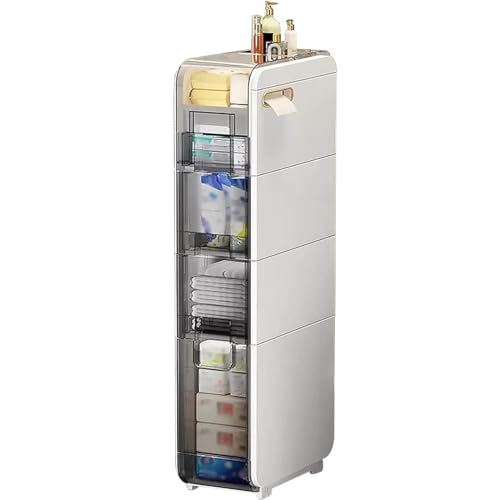 Wasserdichter schmaler Aufbewahrungsschrank mit transparenten Schubladen – freistehender Toilettenpapierhalter Ständer für kleinen Raum – schmaler hoher Aufbewahrungsturm Schrank Organizer von Generisch