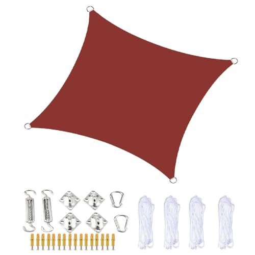 Wasserdichtes, rechteckiges Sonnensegel, mit Seil-Installationssets, 95 % UV-Schutz, für Außenbereich, Garten, Party, Hinterhof, Rasen (6 x 6 m, Rostrot) von Generisch