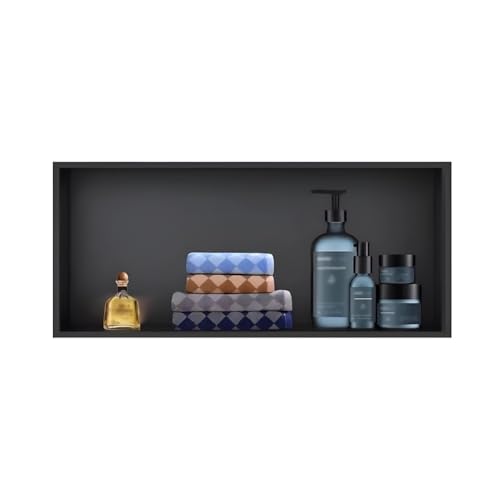 Wasserdichtes Duschregal aus Edelstahl, Wandeinbau, Badezimmer-Aufbewahrung, keine Flieseninstallation erforderlich, 92 x 32 x 12,5 cm, stilvoller schwarzer Organizer für spalike Badezimmer von Generisch
