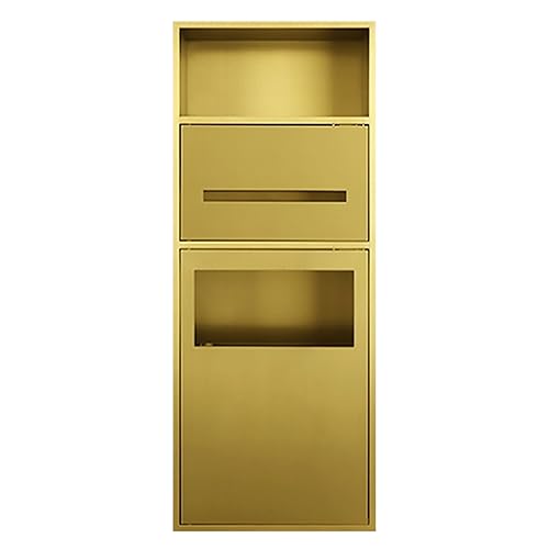Wasserdichtes Edelstahl-Duschregal, goldfarben, Badezimmer-Organizer mit integriertem Mülleimer und Nische für Toilettenpapier und Shampoo-Aufbewahrung, 28 x 70 x 13,5 cm von Generisch