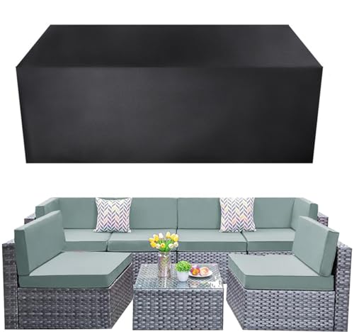 Wasserdichtes Rattan-Gartenmöbel-Abdeckungs-Set, 290 x 160 x 90 cm, 600D Oxford-Gewebe, UV-sicher, PVC-gefüttert, für den Außenbereich, Terrasse, Sofa und Stuhl, langlebige Rattan-Abdeckung von Generisch