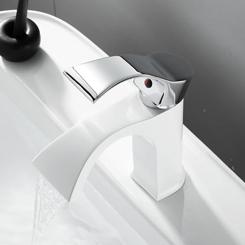Wasserfall-Badezimmer-Waschbeckenarmatur, Einhebelmischer, Messing, moderner Waschtischmischer für Waschtisch, stilvolles Waschbecken, Wasserfallauslauf, luxuriöse Badezimmer-Armatur Wasserfall-Badezimmer-Waschbeckenarmatur, Einhebelmischer, Messing, moderner Waschtischmischer für Waschtisch, stilvolles Waschbecken, Wasserfallauslauf, luxuriöse Badezimmer-Armatur von Generisch
