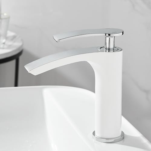 Wasserfall-Badezimmer-Wasserhahn, moderne Spültischarmatur, Warm- und Kaltwasser, Weiß und Chrom-Finish, niedrige Durchflussmenge, stilvolle Waschtischarmatur für moderne Badezimmer Wasserfall-Badezimmer-Wasserhahn, moderne Spültischarmatur, Warm- und Kaltwasser, Weiß und Chrom-Finish, niedrige Durchflussmenge, stilvolle Waschtischarmatur für moderne Badezimmer von Generisch