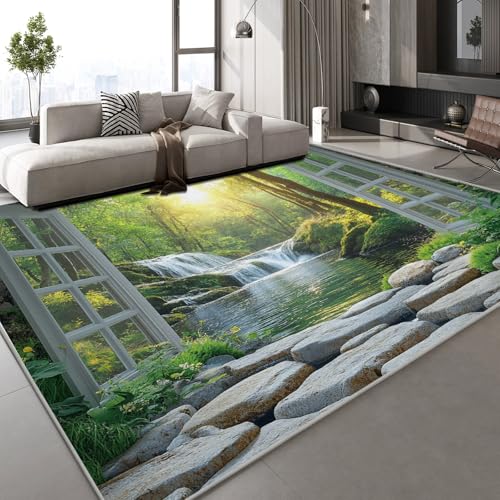 Wasserfall Fluss Teppich Kinderteppich Modern 3D Vor Dem Fenster Die Landschaft Teppich Kinderzimmer Kurzflor Teppiche Rutschfeste Spielteppiche für Schlafzimmer Wohnzimmer Zimmer 140x200 cm Wasserfall Fluss Teppich Kinderteppich Modern 3D Vor Dem Fenster Die Landschaft Teppich Kinderzimmer Kurzflor Teppiche Rutschfeste Spielteppiche für Schlafzimmer Wohnzimmer Zimmer 140x200 cm von Generisch