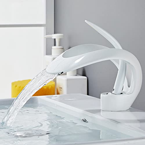 Wasserfall Waschbecken Armaturen - Hot & Cold Waschtischarmatur mit Spritzfilter, stilvolles weißes Design für ein besseres Leben, modernes Badezimmer-Upgrade Wasserfall Waschbecken Armaturen - Hot & Cold Waschtischarmatur mit Spritzfilter, stilvolles weißes Design für ein besseres Leben, modernes Badezimmer-Upgrade von Generisch