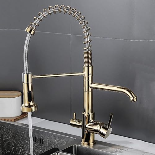 Wasserhahn Küche 3 Wege Küchenarmatur mit Wasserfilter Küchenarmaturen mit ausziehbarer Brause 2 Griffe 360° schwenkbare Mischbatterie 3 in 1 Mischbatterie für Wasserfilter Gold Wasserhahn Küche 3 Wege Küchenarmatur mit Wasserfilter Küchenarmaturen mit ausziehbarer Brause 2 Griffe 360° schwenkbare Mischbatterie 3 in 1 Mischbatterie für Wasserfilter Gold von Generisch