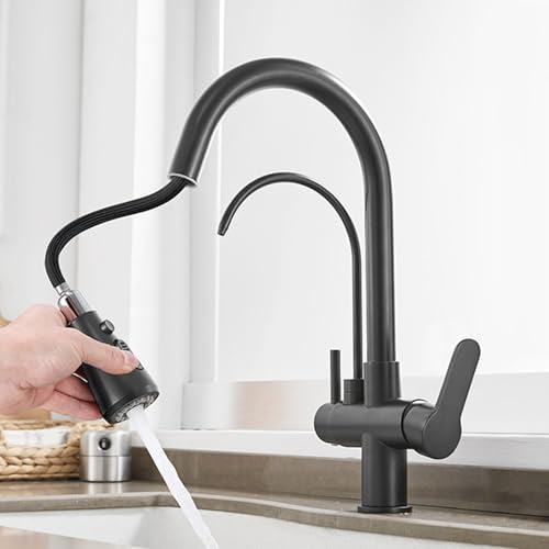 Wasserhahn Küche Mischbatterie Armatur Küchenspüle Küchenarmatur 3 Wege Sprühspüle mit Ausziehbrause 3 in 1 Wasserfilter mit Ausziehbrause und Dual Modus Funktion A Spültischarmatur Küche von Generisch