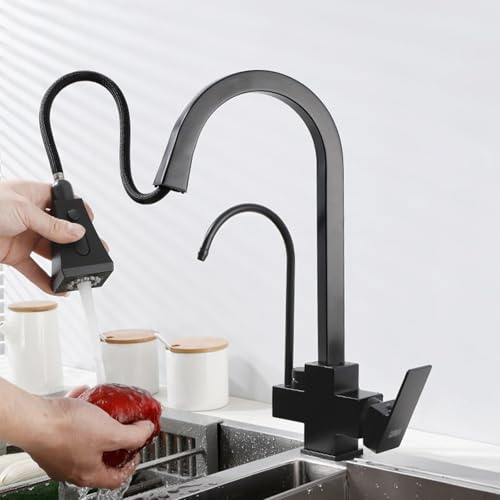 Wasserhahn Küche Mischbatterie Armatur Küchenspüle Küchenarmatur 3 Wege Sprühspüle mit Ausziehbrause 3 in 1 Wasserfilter mit Ausziehbrause und Dual Modus Funktion D Spültischarmatur Küche von Generisch