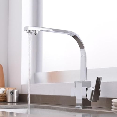 Wasserhahn Küche Mischbatterie Armatur Küchenspüle Küchenarmatur 3 Wege Wasserfilter 2 Wasserauslässe Doppelgriff 3 in 1 3 in 1 für Trinkwasserfilter Chrom Spültischarmatur Küche von Generisch