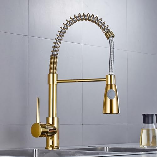 Wasserhahn Küche Mischbatterie Armatur Küchenspüle Küchenarmatur Pull Down Einhandgriff Heiß und Kalt 2 Modus Wasserauslass Pull Down für Gold Spültischarmatur Küche von Generisch