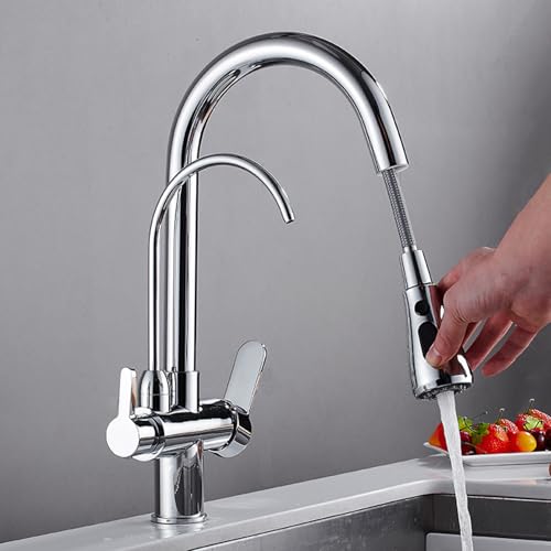 Wasserhahn Küche Mischbatterie Armatur Küchenspüle Küchenarmatur Trinken 3 in 1 Pull Out Chrom Gooseneck Pull Out 3 in 1 Pull Out Spültischarmatur Küche von Generisch