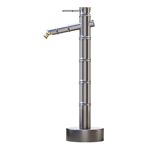 Wasserhahn-Säule für den Außenbereich, antikes Bambus-Design, Allkupfer, frostbeständige Wassersäule mit dickem Boden und Wasserzulaufschlauch (Silber, 52 cm) von Generisch