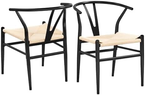 Weave Sessel 2er Set Mid-Century Design Y-förmige Rückenlehne Hanfsitz Metallrahmen Weave Sessel 2er Set Mid-Century Design Y-förmige Rückenlehne Hanfsitz Metallrahmen von Generisch