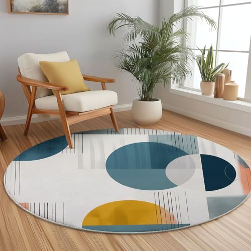 Weich Runder Teppich 160 cm für Schlafzimmer Küche, Einfach Abstrakt Geometrisch Thema Kurzflor Rund Teppiche rutschfest Waschbar für Kinderzimmer Dekoration - Graublau Gelb Weich Runder Teppich 160 cm für Schlafzimmer Küche, Einfach Abstrakt Geometrisch Thema Kurzflor Rund Teppiche rutschfest Waschbar für Kinderzimmer Dekoration - Graublau Gelb von Generisch