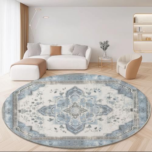 Weich Teppich Rund 180cm, Waschbar rutschfest Retro Wohnzimmerteppich Orientalisch Elegant Geometrie Blumen Kurzflor Bedruckter Teppich Geeignet für Schlafzimmer Esszimmer Küchen Blau Weich Teppich Rund 180cm, Waschbar rutschfest Retro Wohnzimmerteppich Orientalisch Elegant Geometrie Blumen Kurzflor Bedruckter Teppich Geeignet für Schlafzimmer Esszimmer Küchen Blau von Generisch