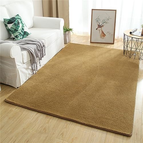 Weicher, waschbarer rutschfester Kurzflor Designer-Teppich - Flauschiger einfarbiger Khaki Bereich Teppich für Wohnzimmer Schlafzimmer Esszimmer - 60 x 120 cm von Generisch