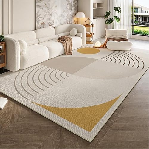 Weicher Kurzflor-Teppich, 140 x 200 cm, geometrische Linien, Design für Wohnzimmer, Schlafzimmer, Arbeitszimmer, gemütlicher Innen-Teppich in Braun für moderne Wohnkultur von Generisch