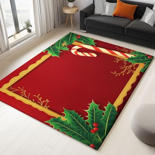 Weihnachten Zuckerstange Teppich Wohnzimmer 120 x 170 cm, Supersoft Kurzflor Teppich Schlafzimmer, Waschbar Anti-Rutsch fussmatte für Jugendzimmer Badezimmer, Rot von Generisch
