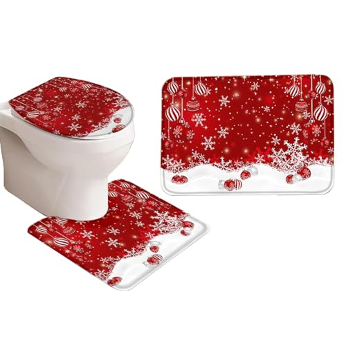 Weihnachts Badezimmer Teppiche,Weihnachts Badezimmer Deko Toilettendeckel Abdeckung - Festliche Bodendeko Rutschfeste Matte Cartoon Design für Zuhause Studentenwohnheim Hotel Apartment Mietwohnung und von Generisch