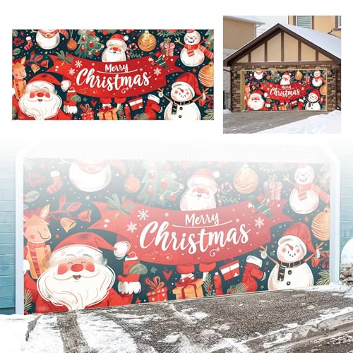 Weihnachts Garagentorabdeckung Weihnachtsparkplatz-Banner – „ Frohe Feiertage“ -Schild für die Garageneinfahrt(C,480x210) von Generisch