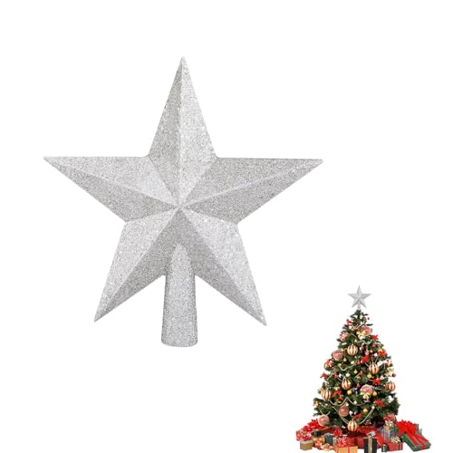 Weihnachtsbaum Stern Topper, Weihnachtsbaum Stern Spitze, Christbaumspitze Stern, Tannenbaum Spitze, Weihnachtsbaumspitze Kunststoff, Stern-Baum-Deckel für Weihnachtsbaum-Dekoration, 20cm, Silber von Generisch