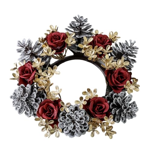 Weihnachtskerzenringe, Kränze – Weihnachtskerzenleuchter- – Kerzenhalter-Dekoration mit künstlichen Tannenzapfen, für Party, Zuhause, Schrank, Tisch, Mittelstück, Kamin, Kaminsims Weihnachtskerzenringe, Kränze – Weihnachtskerzenleuchter- – Kerzenhalter-Dekoration mit künstlichen Tannenzapfen, für Party, Zuhause, Schrank, Tisch, Mittelstück, Kamin, Kaminsims von Generisch