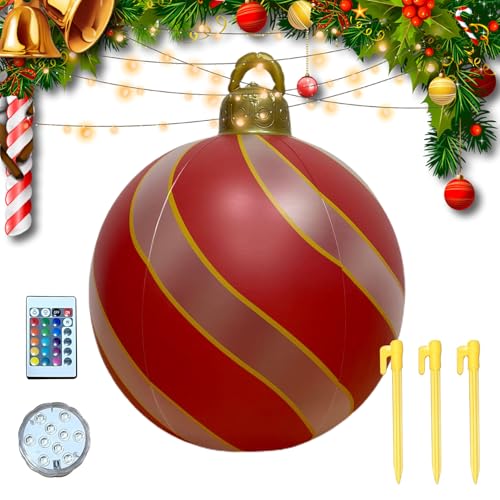 Weihnachtskugel Aufblasbar 61 cm | Weihnachtsdekoration Kugel Mit Lichterkette - Große Weihnachtskugel Für Festliche Dekoration Im Garten Poolbereich Rasen Terrasse von Generisch