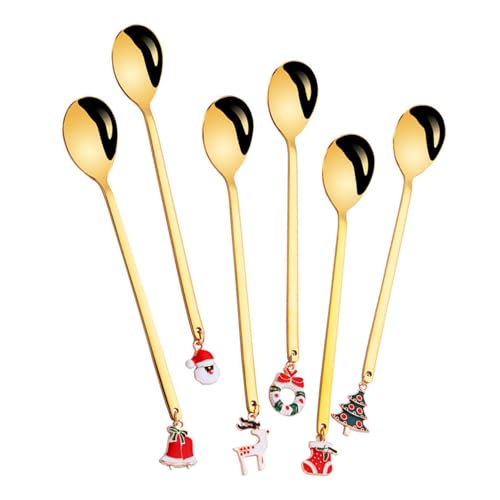 Weihnachtslöffel-Set,Weihnachtskaffeelöffel | Kleine Rührlöffel Kaffeelöffel Teelöffel 6 Stück - Weihnachtsbestecklöffel, Edelstahl-Dessertlöffel-Set für Kaffee, Tee, Suppe, Zucker, Dessert, Gewürze Weihnachtslöffel-Set,Weihnachtskaffeelöffel | Kleine Rührlöffel Kaffeelöffel Teelöffel 6 Stück - Weihnachtsbestecklöffel, Edelstahl-Dessertlöffel-Set für Kaffee, Tee, Suppe, Zucker, Dessert, Gewürze von Generisch