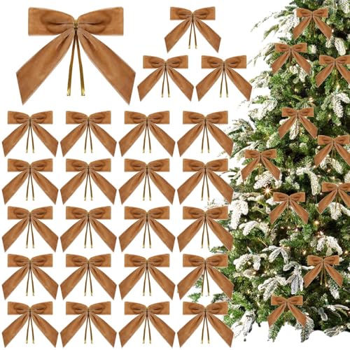 Weihnachtsschleifen für Baum, Weihnachtsschleifen aus Samt | Weihnachtskranz, Girlande, Samtschleife, 24er-Set,Weihnachts-Geschenkschleifen für Weihnachtskränze,Dekoration, Baumspitzen, Innen- und Auß von Generisch