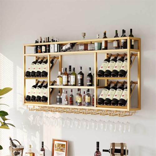 Weinflaschenhalter aus Metall, zur Wandmontage, kreatives Eisen-Glasregal, quadratisches Design, stilvolle Wanddekoration für Weinliebhaber, goldfarben, 120 x 70 x 25 cm von Generisch